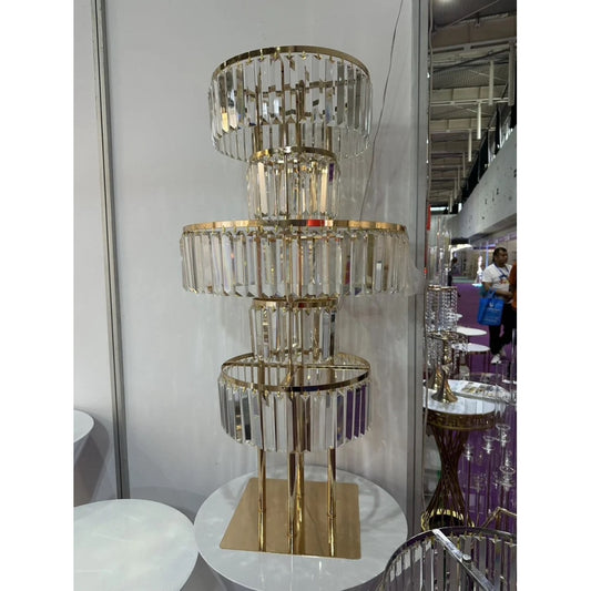 Luxury Metal Crystal Centerpiece Event Party Decor Props Tall Gold Vases Flower Stand Backdrop Stand Candelabra